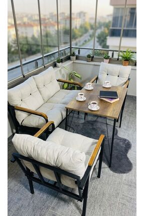 Madame Home Krem Balkon, Bahçe,Teras,Cafe - Salon - Metal Kanepe Koltuk Takım...