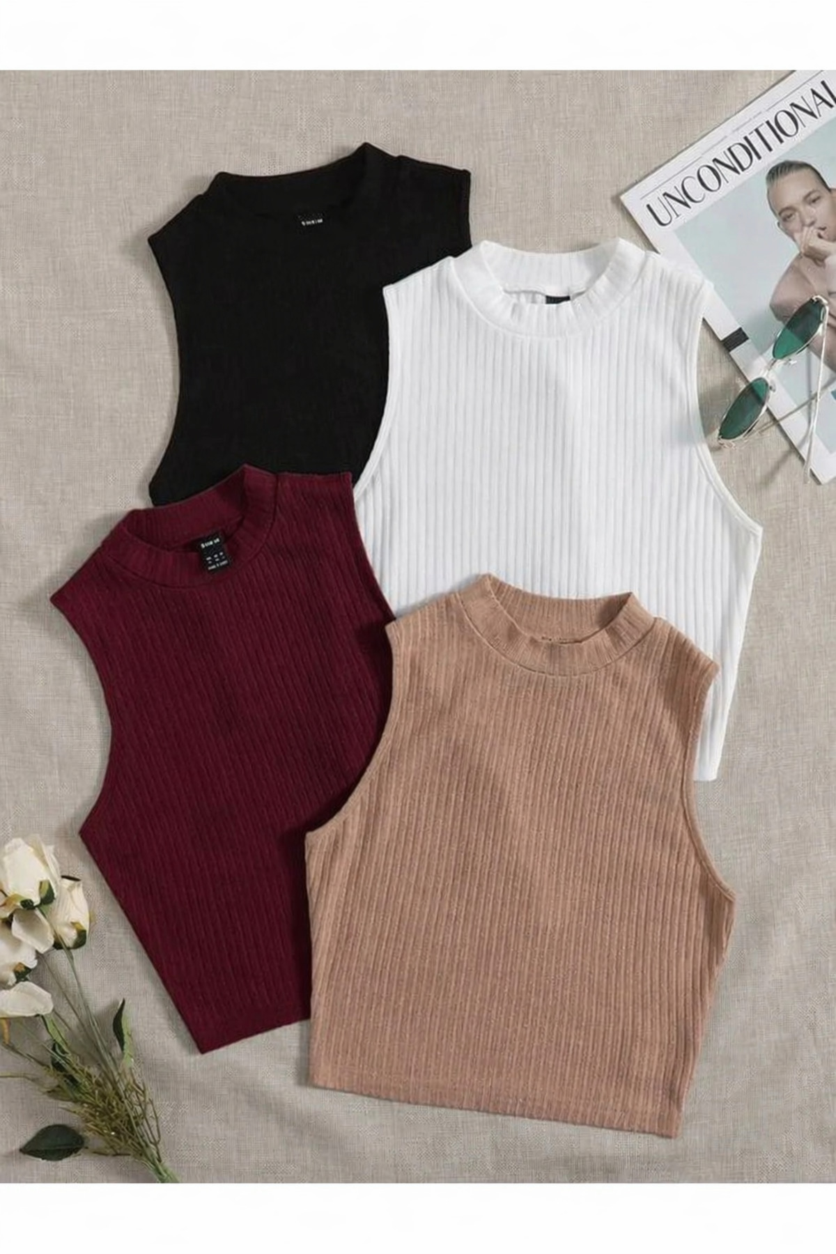 ÖZ PAMUK Γυναικεία 4 τεμάχια με ραβδώσεις 100% βαμβακερή πλεκτή καμισόλε μπλο...