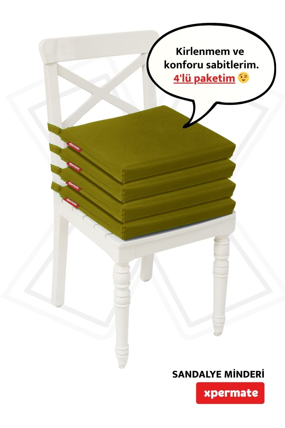 4-Piece Chair Cushion 40x40 Lace-up Zipper Water Repellent Washable Balcony Garden Set Green
