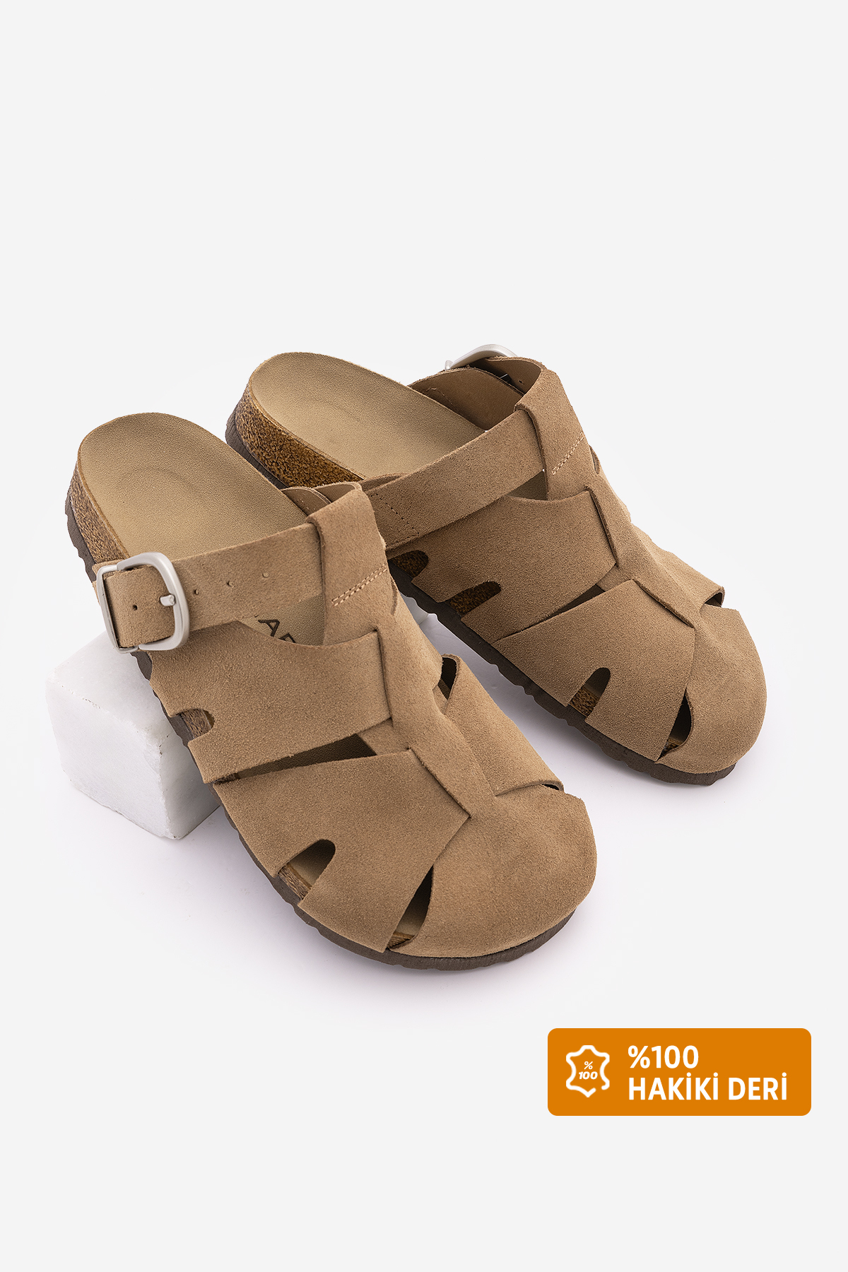 Women Genuine Leather Covered Eva Sole Buckle Casual Suede Sabo Slippers Yolis Camel Suede