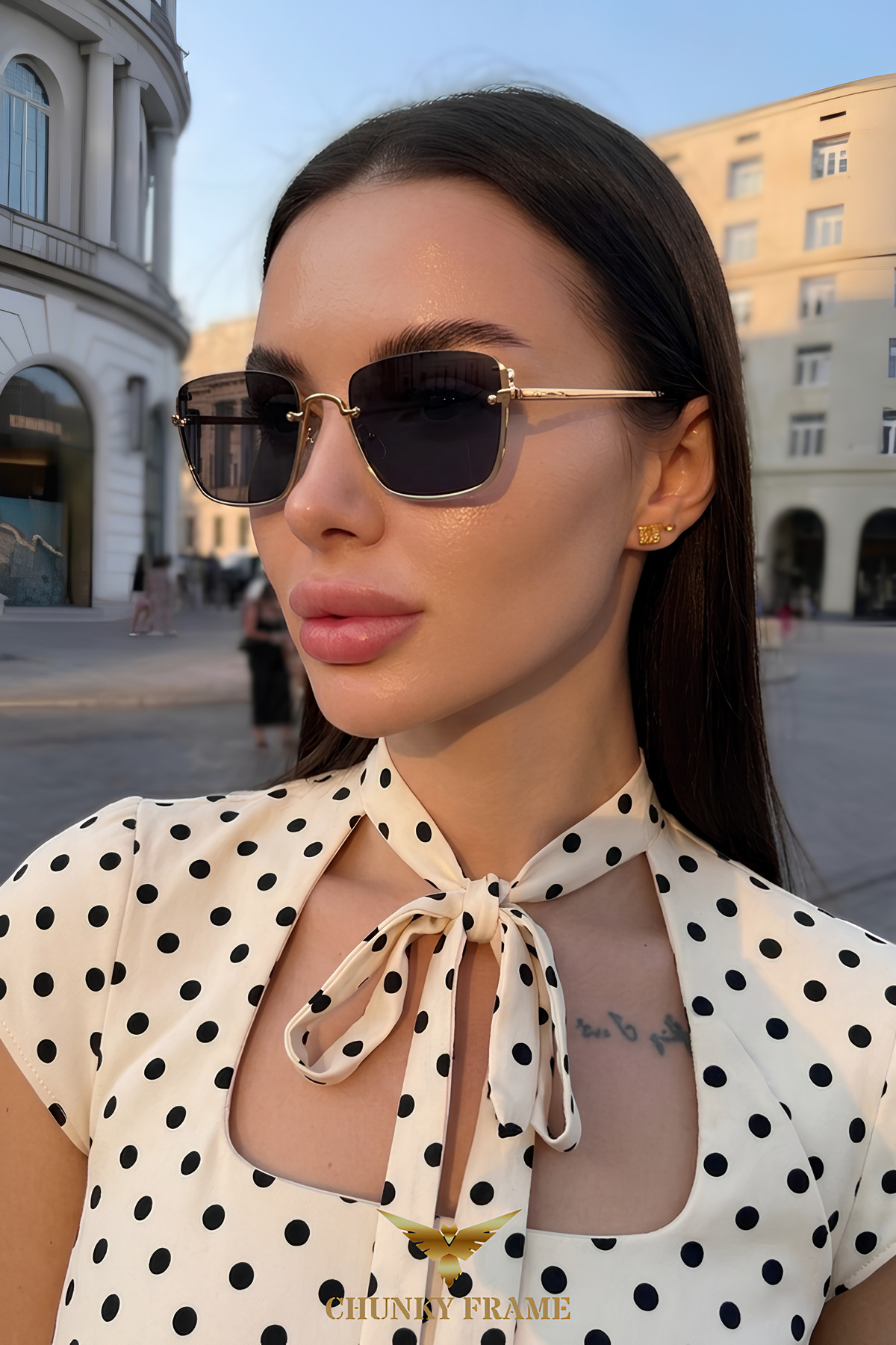 Chunky Frame Jewell Unisex Kare Ultra Hafif Uv400 Filtreli Siyah Güneş Gözlüğü