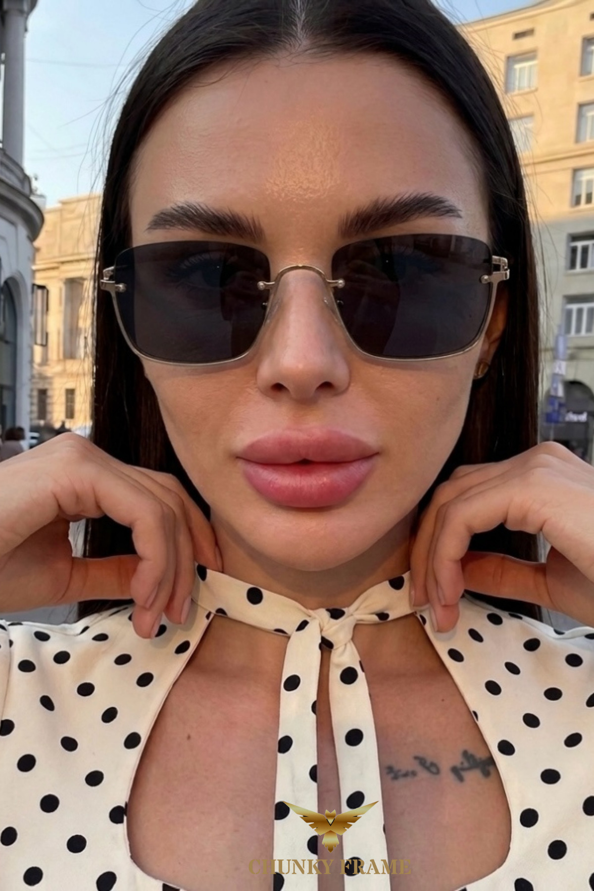 Chunky Frame Jewell Unisex Kare Ultra Hafif Uv400 Filtreli Siyah Güneş Gözlüğü görsel 2
