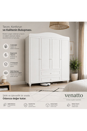 VENATTO Sandy 4 Kapılı Dolap/gardırop (%100MDF)