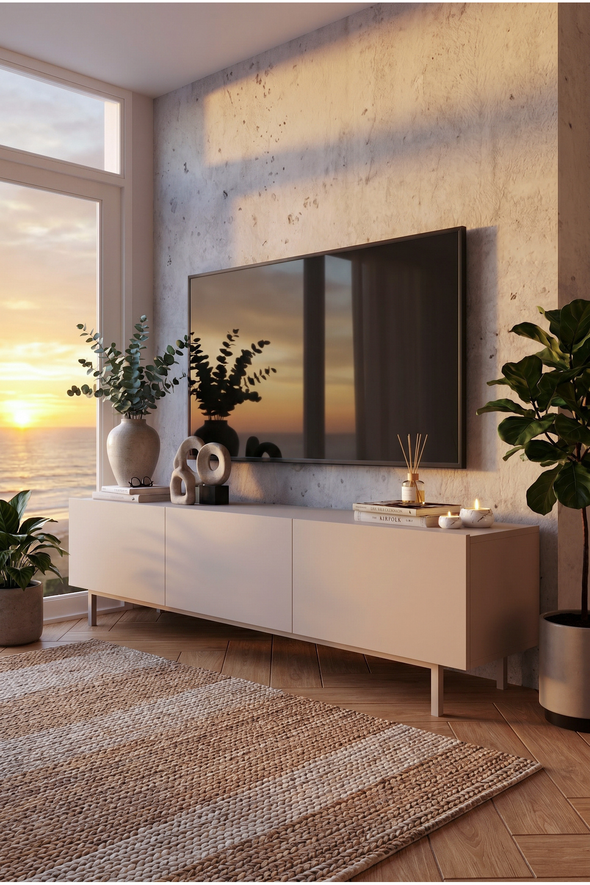 Coast Tv Unit Coffee Table 180cm Beach CO1-CO With 3 Lids Wooden Legs
