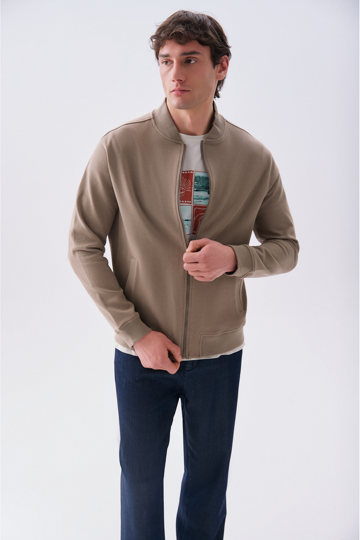 Mudo Erkek Vizon Rengi Regular Fit Bomber Ceket
