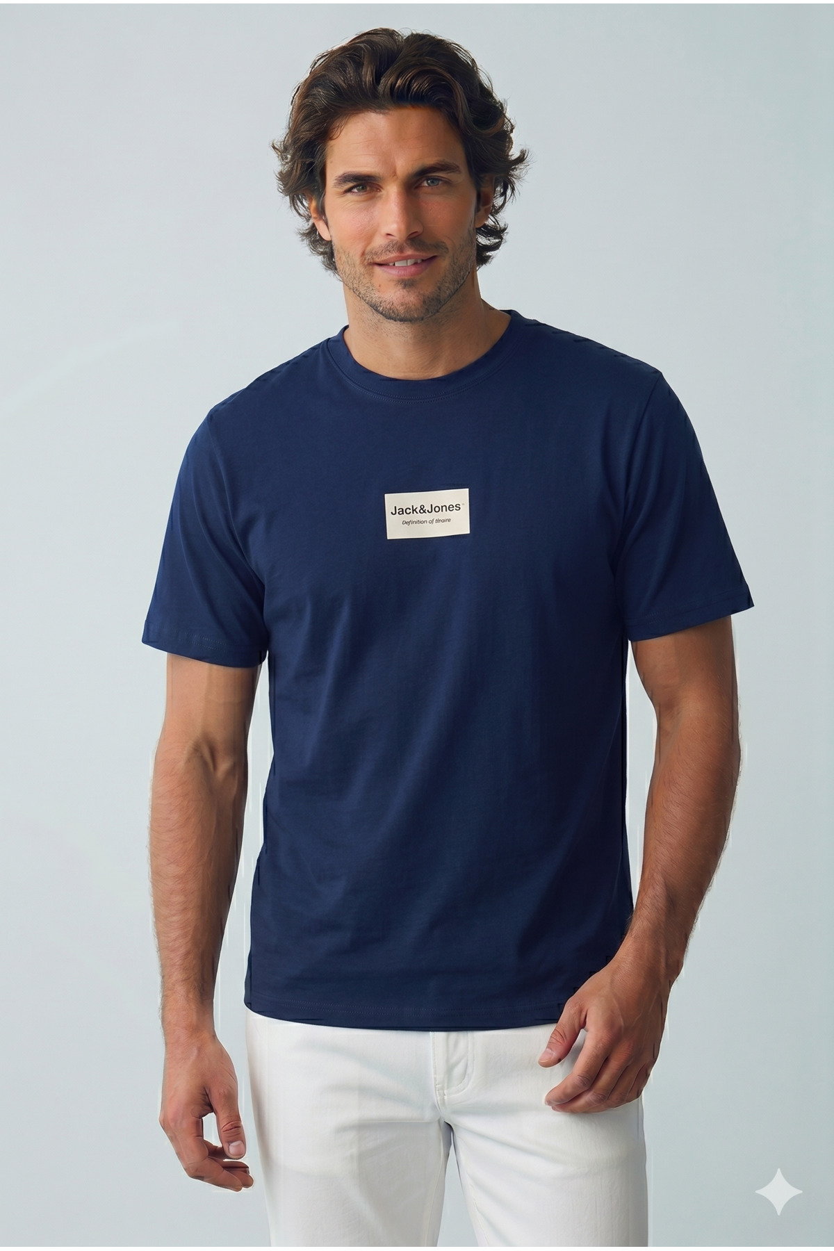 Men Chest Logo Print Navy T-Shirt - Frank