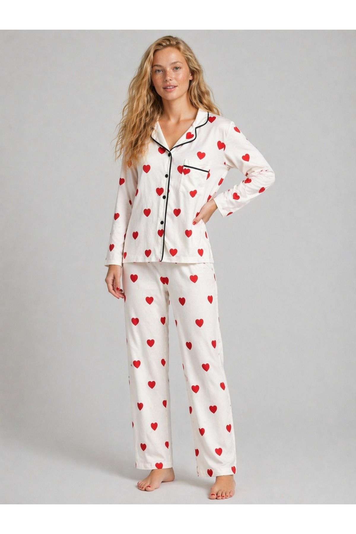 rindahomewear Kadın Viskon Düğmeli Pijama Takımı görsel 2