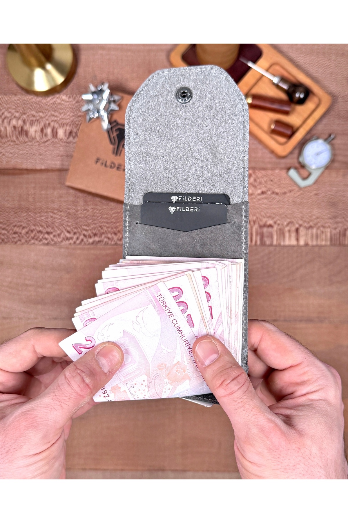 Fil Deri Trend Viral Hakiki Deri Para Bölmeli Kartlıklı Pratik Cüzdan 2142 görsel 3