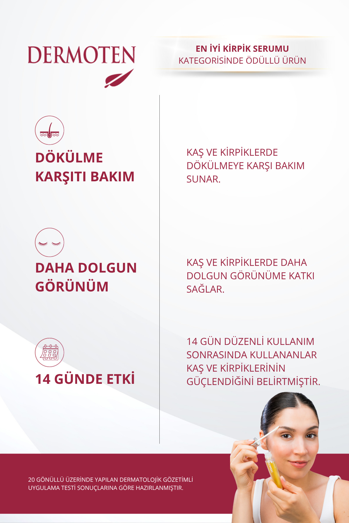 Besleyici, Güçlendirici Kaş & Kirpik Serumu, %98 Doğal Formül Keratin ve E Vitamini İçerikli 20 ml — 8699649008014 — تصویر 6 از 8