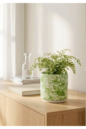 HOMİNG Elora Dekoratif Yeşil Desen Renkli Seramik Saksı 13 cm