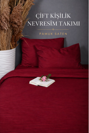 tekstilok Çift kişilik nevresim takımı, çizgili pamuk saten, düz çarşaflı 240...