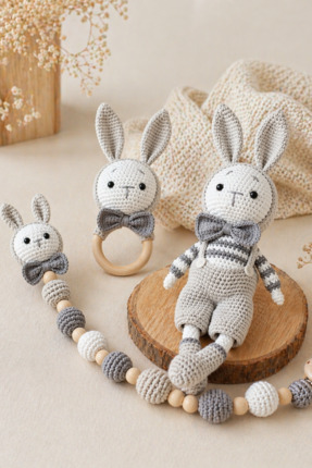kelebeginruyasihobievi Amigurumi Yenidoğan Tulumlu Tavşan Set, Uyku Arkadaşı,...