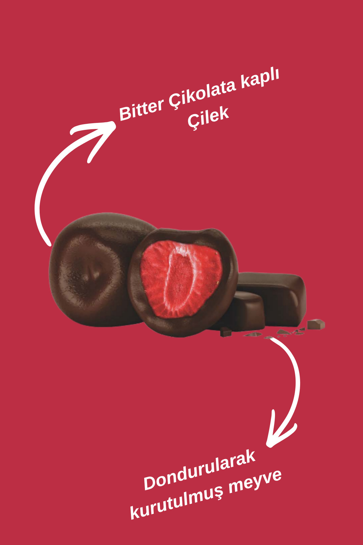 CHOCOVIA Çikolata Kaplı Dondurulmuş Kurutulmuş Çilek 100 (gr