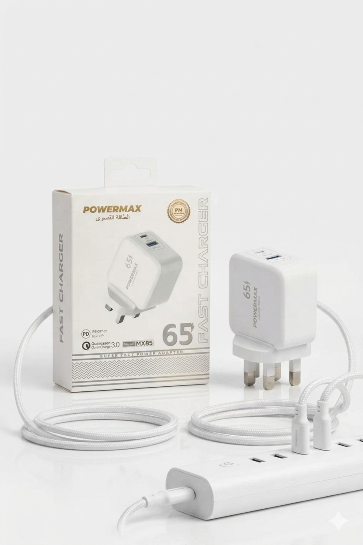 MX85 65W Dual USB-C Wall Charger – High-Performance PD Fast Charging Adapter with Compact Design white Z-MX6, one size