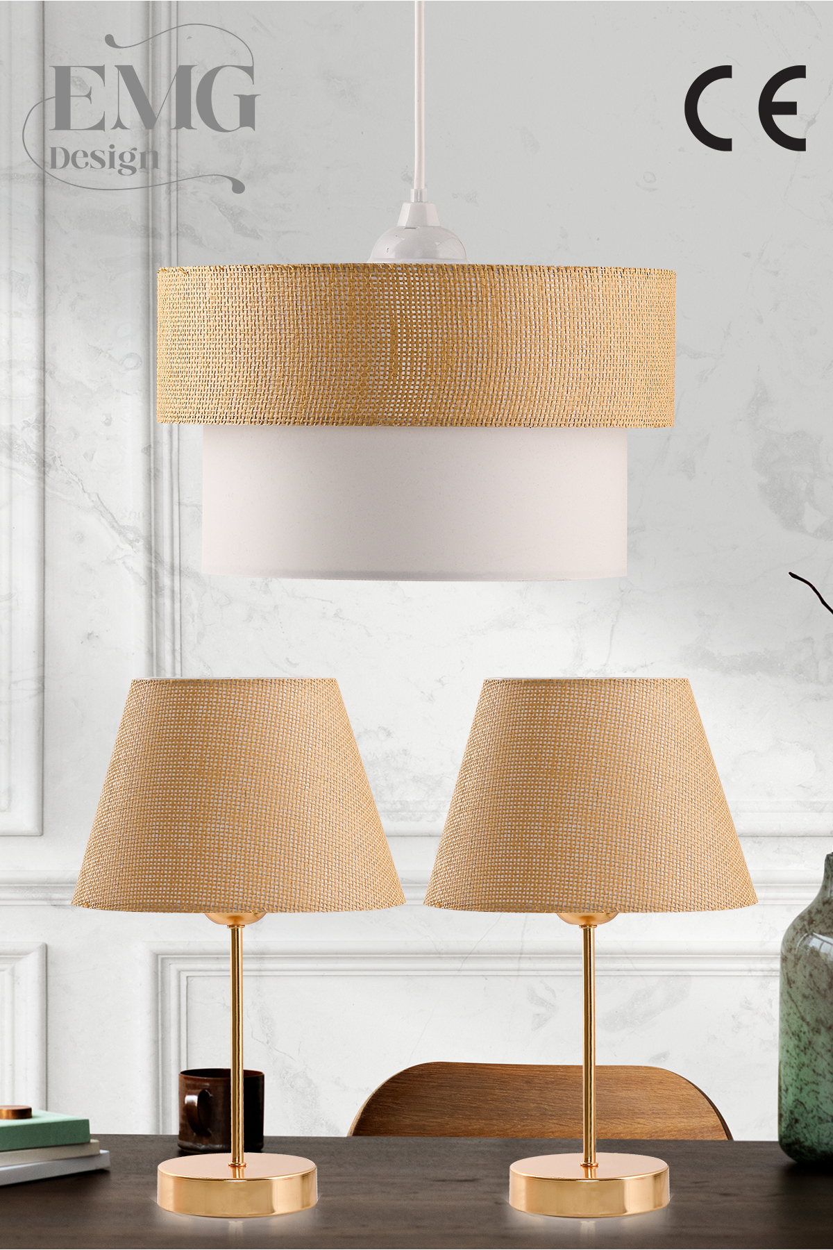 3-Piece Set Lampshade on Chandelier and Nightstand
