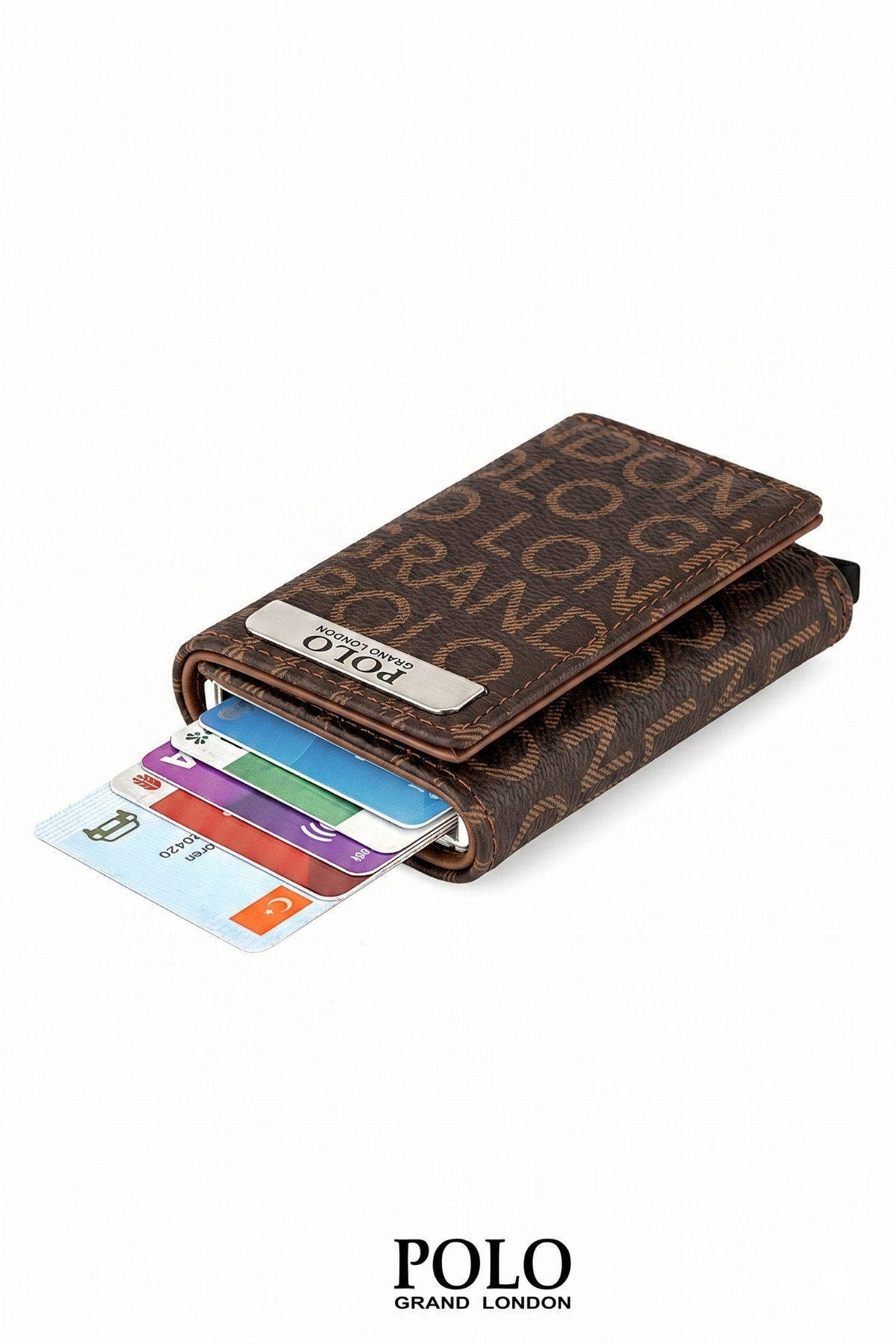 POLOGRAND London Orijinal Unisex Otomatik Mekanizmalı Özel Kutulu Hırsızlık Engelleyici RFID Korumalı Alüminyum Kızaklı Sevgiliye Eşe Arkadaşa Babaya Hediye Kartlık & Para Bölmeli Hediyelik Kutulu Kartlıklı Şık Cüzdan görsel 6