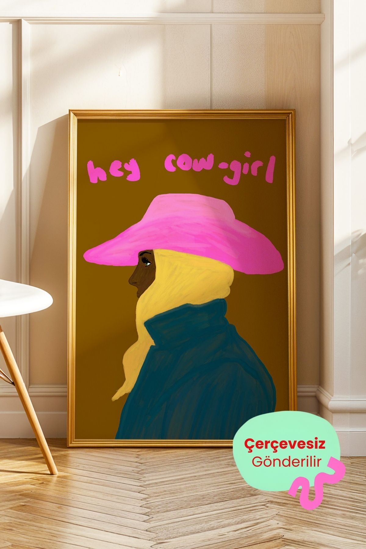 Cowgirl Tablo Western Kadın Poster Modern Duvar Dekoru Çerçevesiz