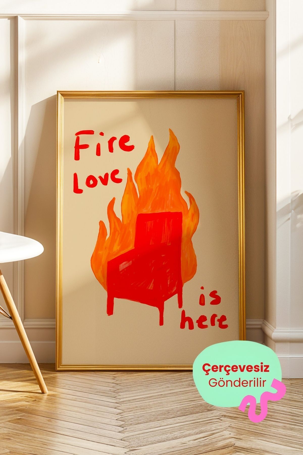 Alevli Koltuk Figürlü Modern Tablo Poster Duvar Dekoru Çerçevesiz