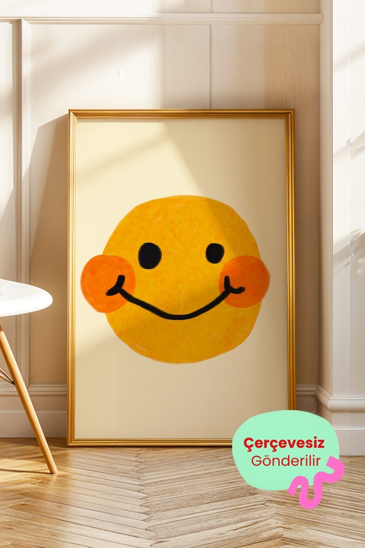 Smiley Yüz Modern Tablo Sarı Gülümseyen Emoji Poster Duvar Dekoru Çerçevesiz