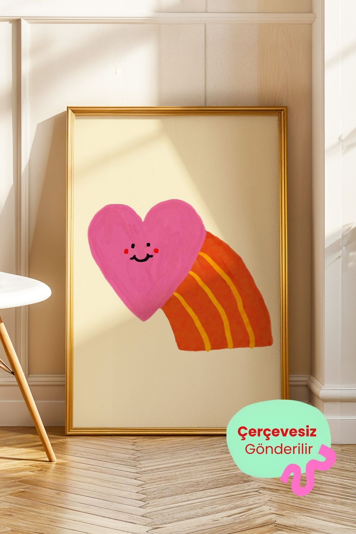 Sevimli Kalp İllüstrasyon Poster Eğlenceli Modern Duvar Dekoru Çerçevesiz