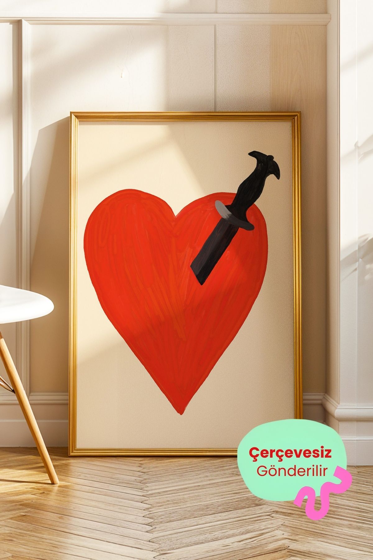 Kırmızı Kalp Poster Tablo Modern Sanat Duvar Tablosu Çerçevesiz