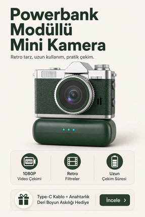 RoseandRoses Mini Dijital Kamera Powerbankli Flaşlı Video Foto Kamera Deri As...