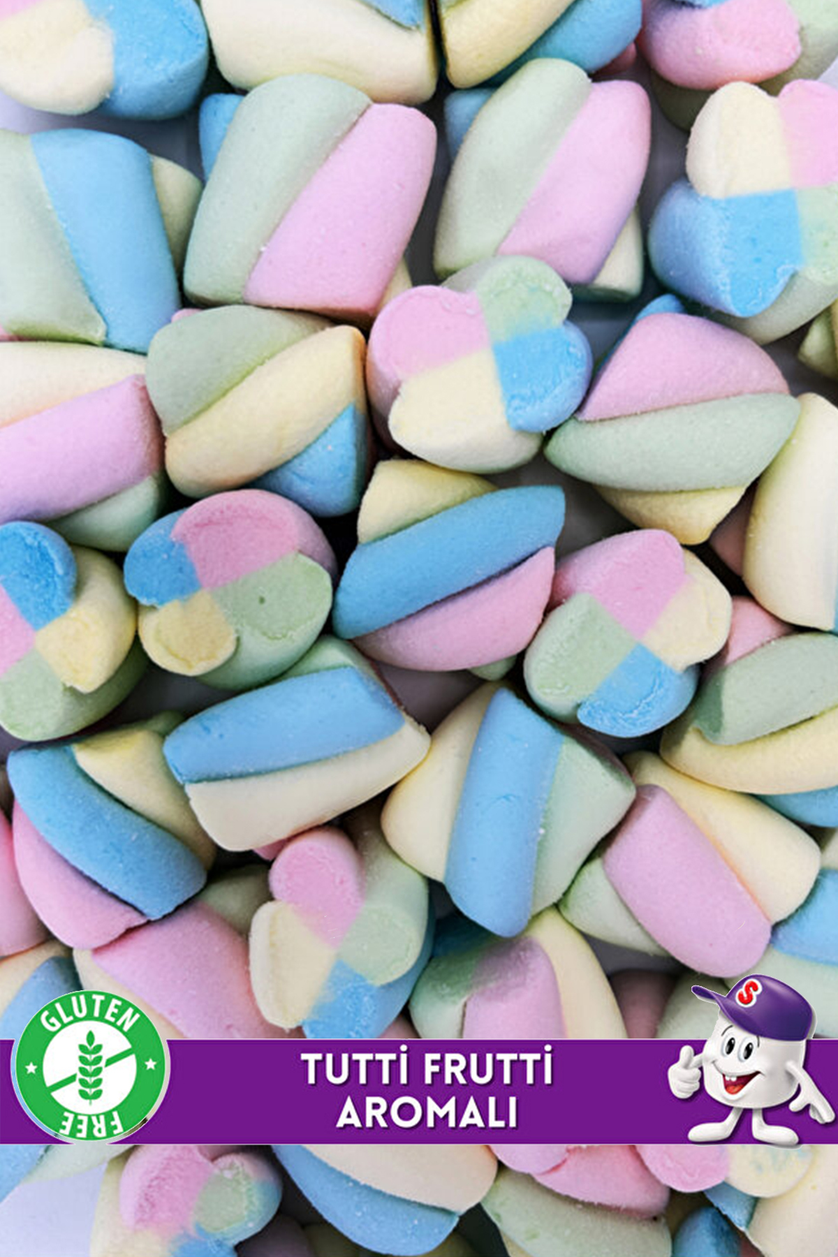 SWEETO Twist Burgu Şekilli Renkli Marshmallow Yumuşak Şeker