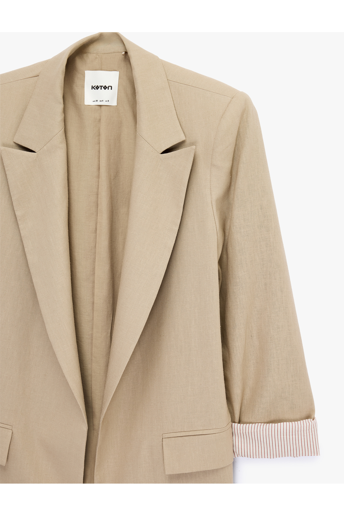 Koton  Rahat Kalıp Astarlı Uzun Kollu Cepli Keten Blazer Ceket - Görsel 4
