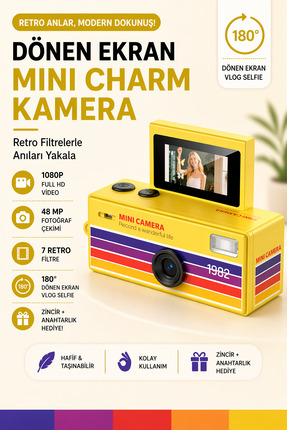 RoseandRoses Mini Charm Kamera Dönen Ekran Flaşlı Selfie Video Vlog Kamerası ...