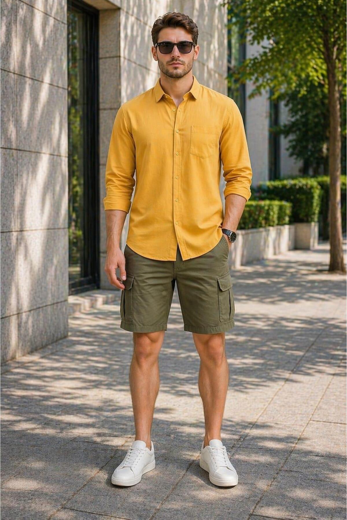 ALEXANDERGARDI Long Sleeve Foldable Sleeve Men's Linen Shirt (Eg-1842-02)