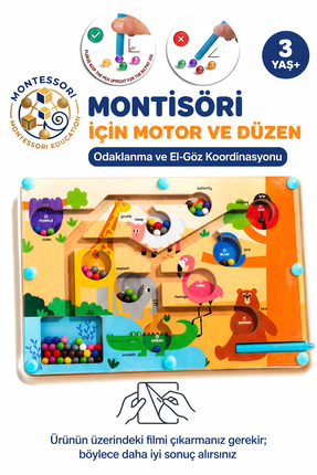 BBSKY Montessori Manyetik Ahşap Hayvanlar Labirenti 3+ Yaş Eğitici Renk Eşleş...