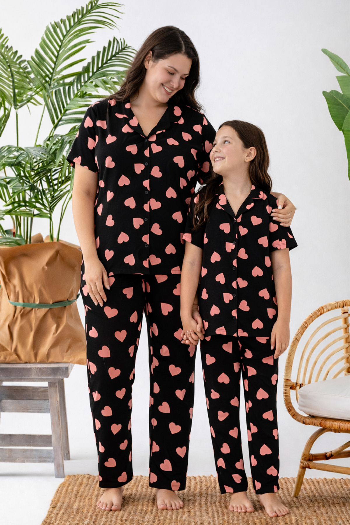 Plus Size Short Sleeve Milan Shirt Pajamas Set- Mother and Girl Pajamas Set