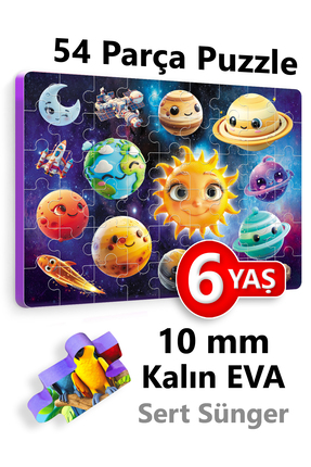 EVAKANCA 54 Parçalı Kalın Puzzle 5-6 Yaş Yapboz Gezegenler