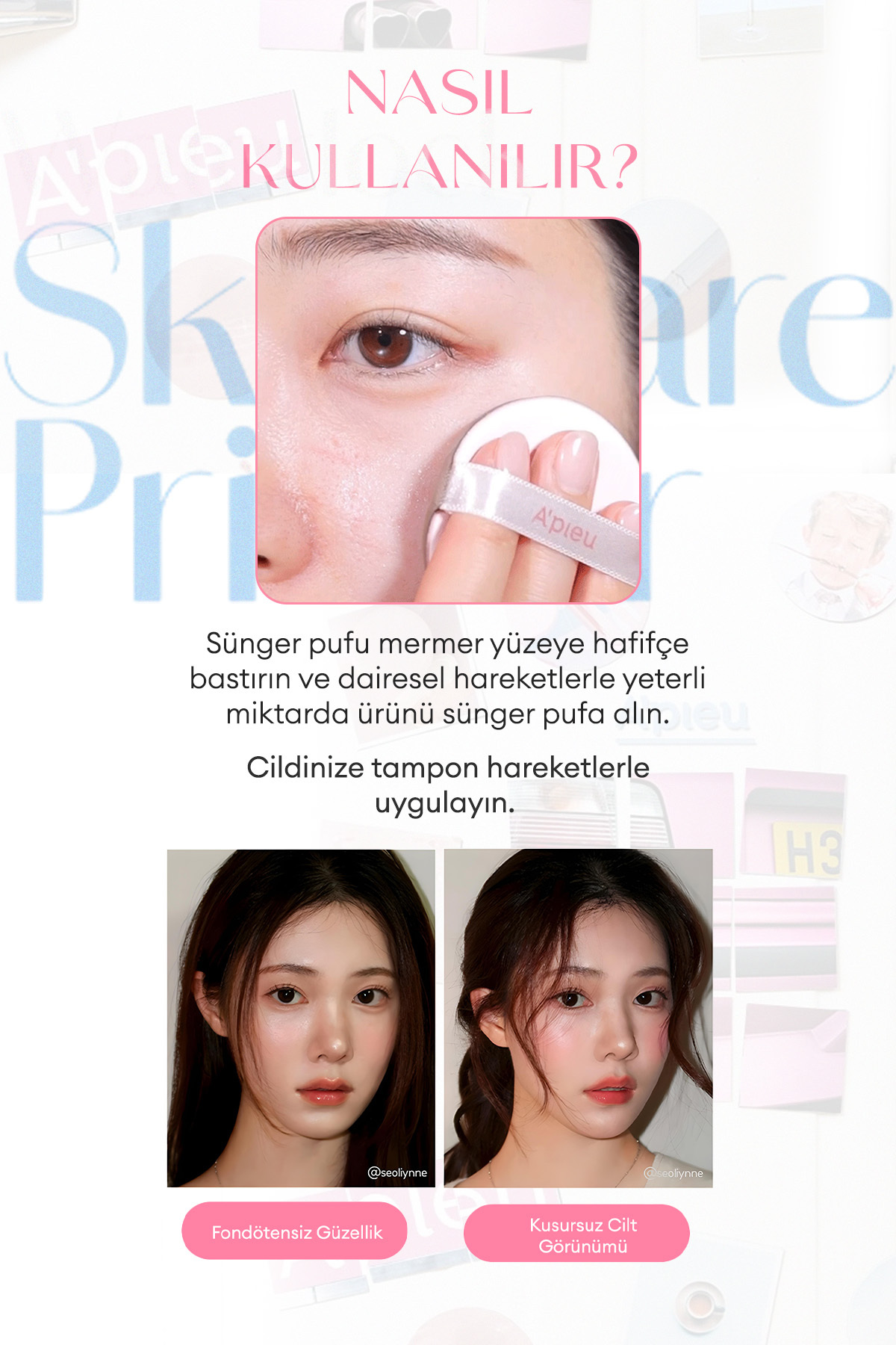 Ton Eşitleyici Aydınlatıcı & Nemlendirici Makyaj Bazı Cushion A'PIEU Waterlock Skin Care Primer Pink — صورتی 8117 — تصویر 8 از 9