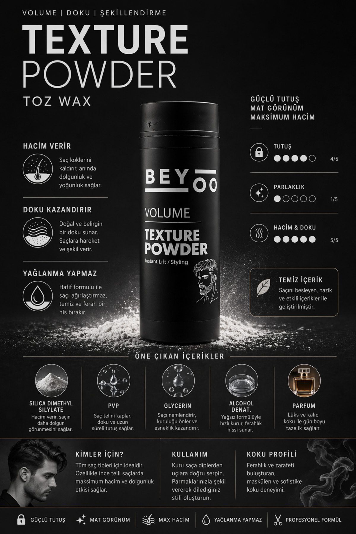Toz Wax Saç Pudrası Hacim ve Doku Veren Mat Bitişli Güçlü Tutuş Şekillendirici 20 g — BY-POWDER20 — تصویر 7 از 9