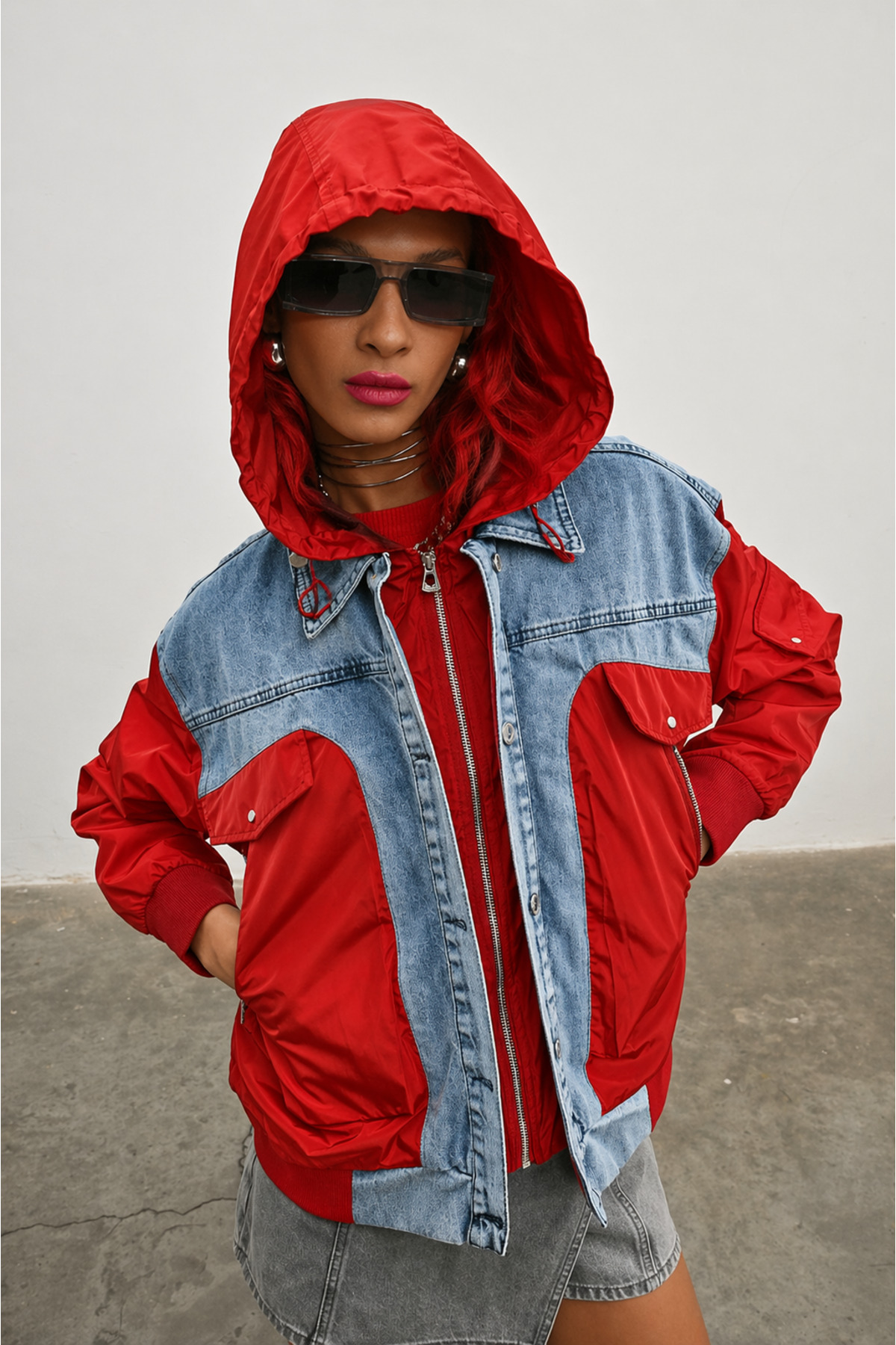 İLKCET MODA Mix Kadın Oversize Kot Yağmurluk