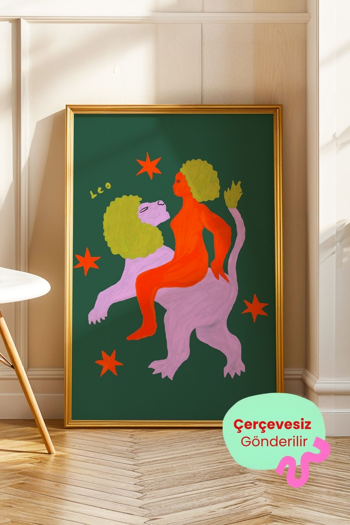 Aslan Burcu Poster Modern Astroloji Figürlü Tablo Ev Duvar Dekoru Çerçevesiz