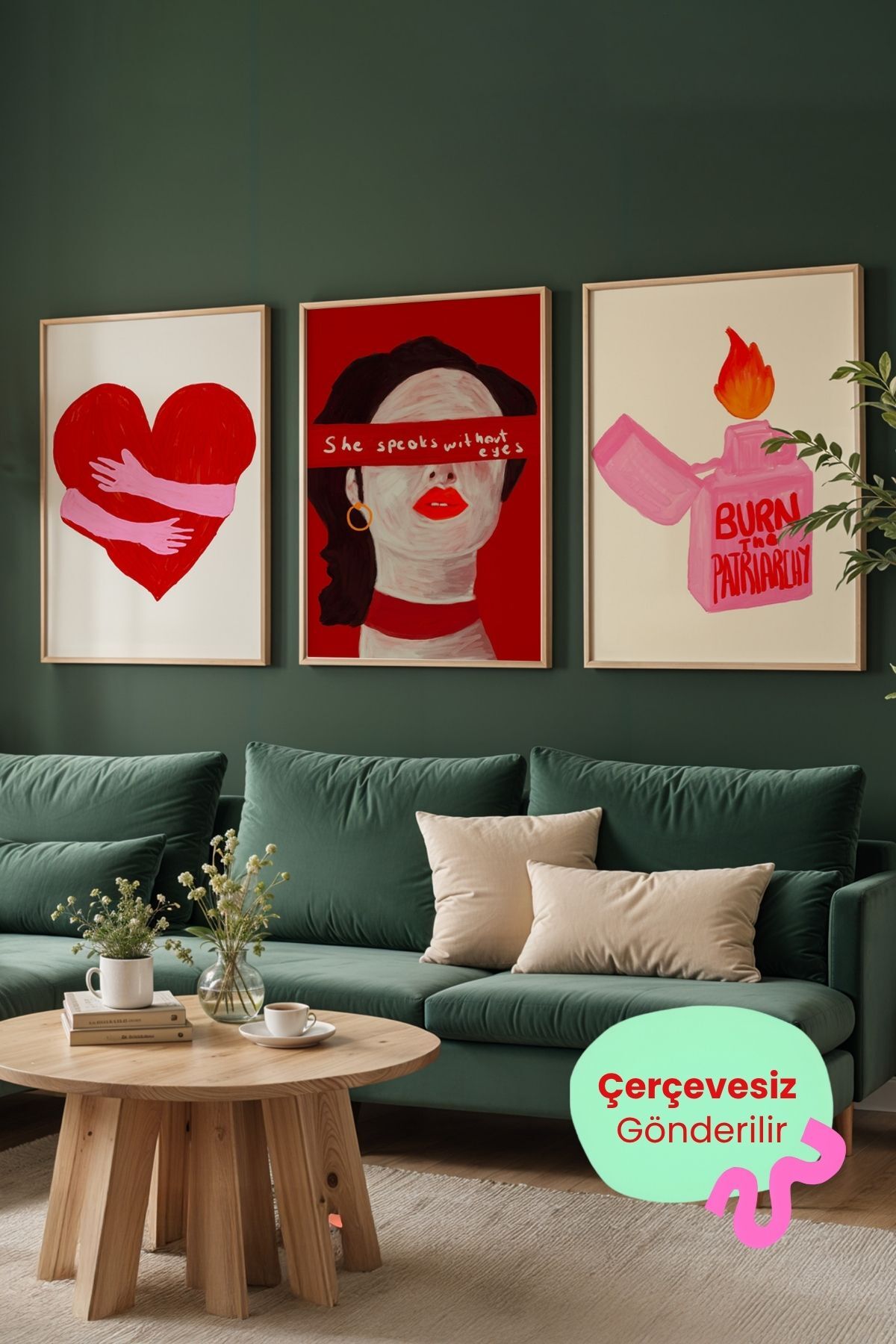 3’lü Feminist Yazılı Tablo Poster Seti Kadın Figürlü Çerçevesiz