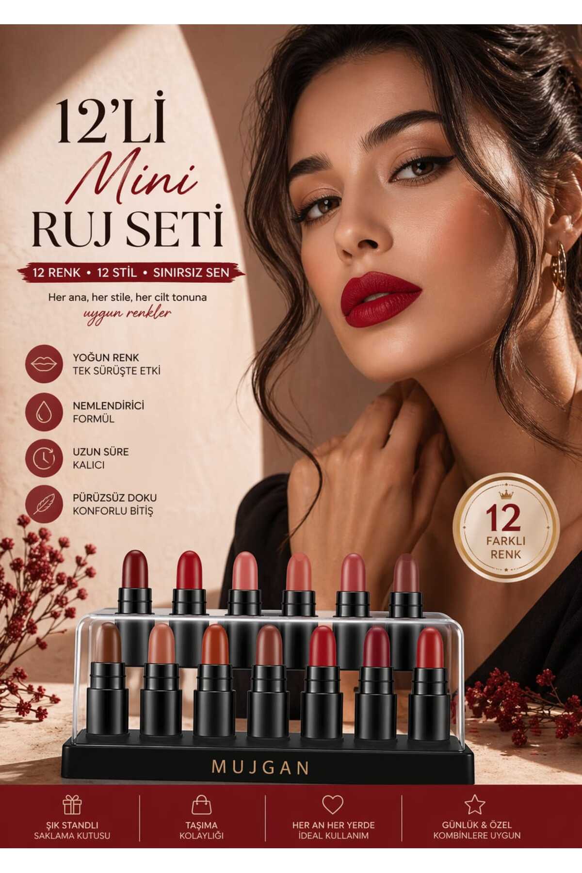 VitaMood Yaşam 12’li Mini Ruj Seti Nude & Kırmızı Tonlar Kalıcı Renk - Fiyatı, Yorumları