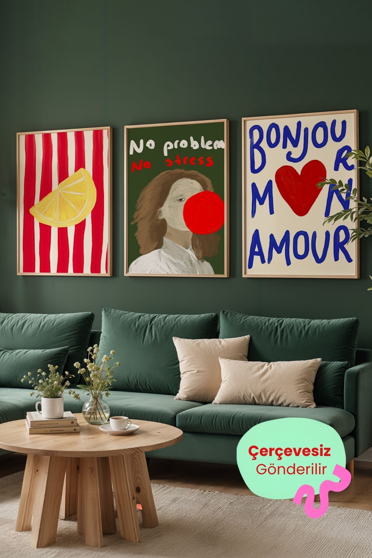 3’lü Modern Tablo Poster Seti Salon Duvar Dekoru Yazılı Figürlü Tasarım Çerçevesiz