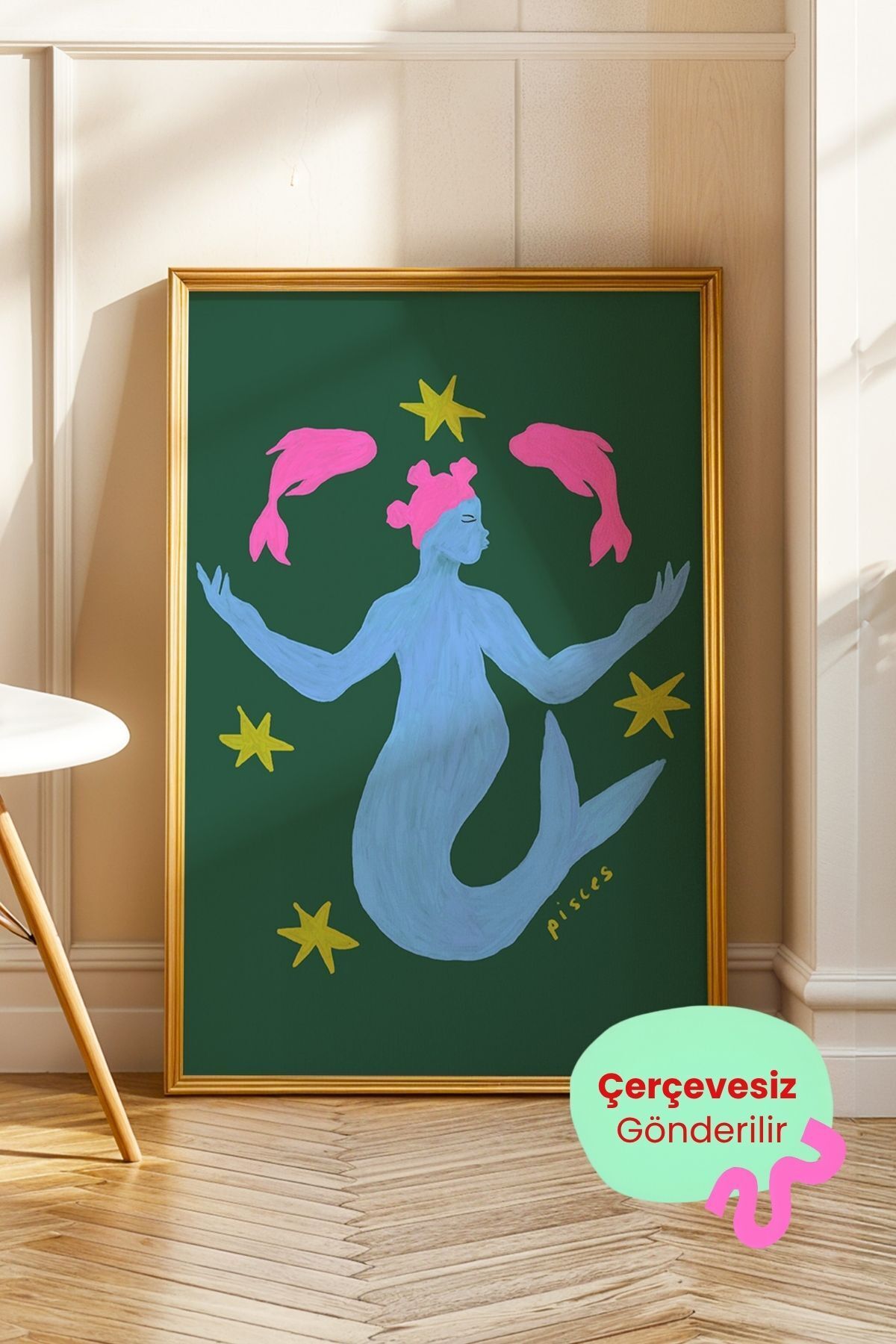 Balık Burcu Tablo Modern Astroloji İllüstrasyon Poster Duvar Dekoru Çerçevesiz