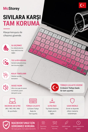 Mcstorey MacBook Kılıf Türkçe‑Q Klavye Koruyucu M5 M4 M3 M2 M1 Silikon Kapak ...