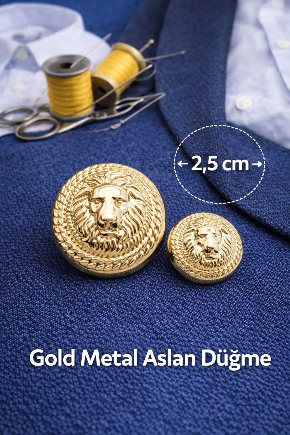 Lion Shaped Bottom Footed 3 Cm Hanger Coating Metal Button 6 Pieces