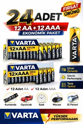 ANI OFİS KIRTASİYE A K AA + AAA Pil 24'lı Set (12 AA + 12 AAA) 1.5V – Ekonomi...