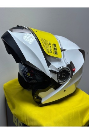 Palas Motor BGC ÇENE AÇILIR BEYAZ KASK / GÜNEŞ GÖZLÜĞÜ + ÇELİK MEKANİZMA + EC...