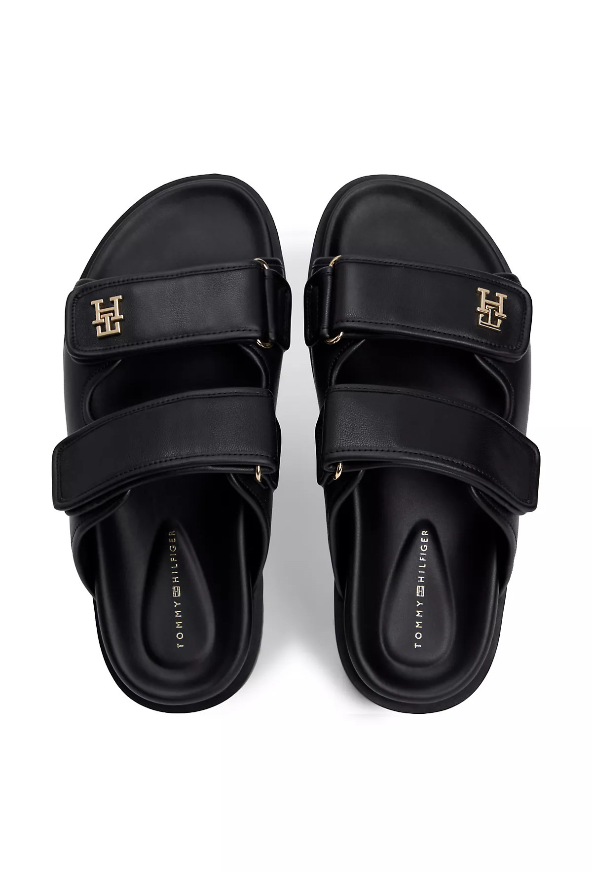 Tommy Hilfiger Kadın Metalik Logo Kabartmalı Çift Kayışlı Ortopedik Tabanlı Deri Siyah Sandalet görsel 3