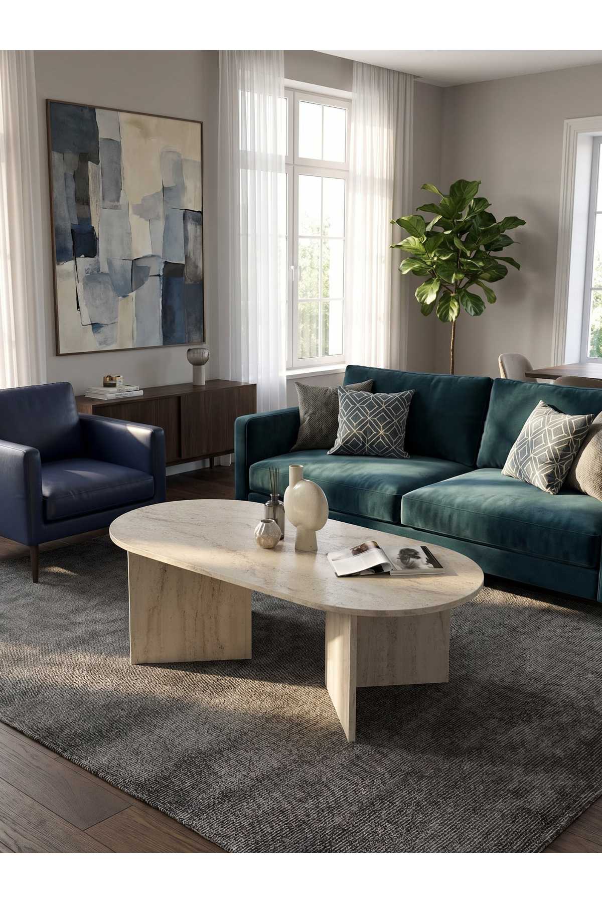 Cortado Multipurpose Ellipse Coffee Table Travertine
