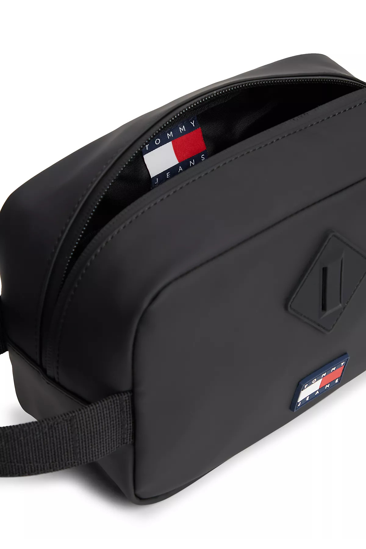 Tommy Hilfiger Erkek Kalın Kısa Kulp Deri Fermuar Kapama Siyah El Çantası görsel 2