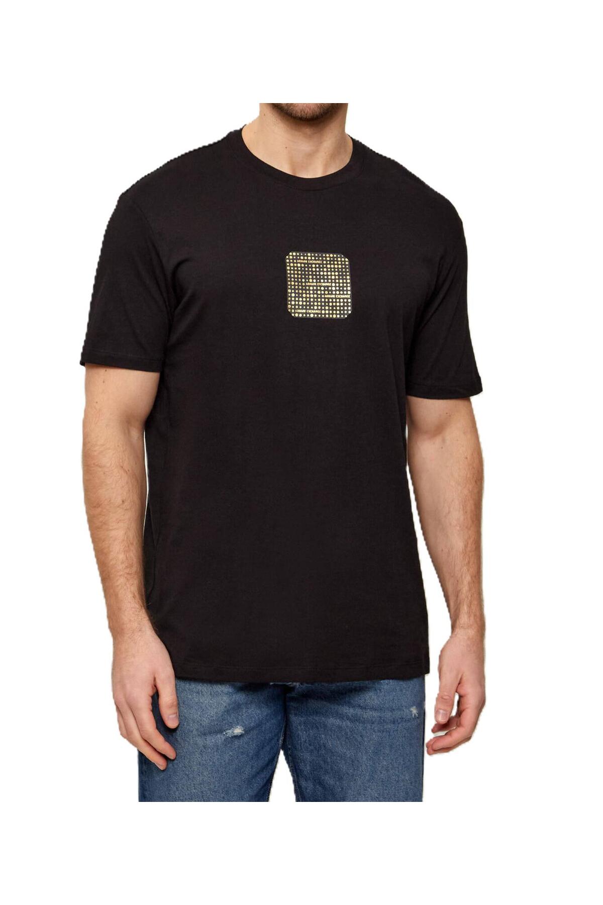 تی‌شرت آستین کوتاه مردانه یقه گرد نخی مشکی ساده آرمانی اکسچنج تی شرت Armani Exchange