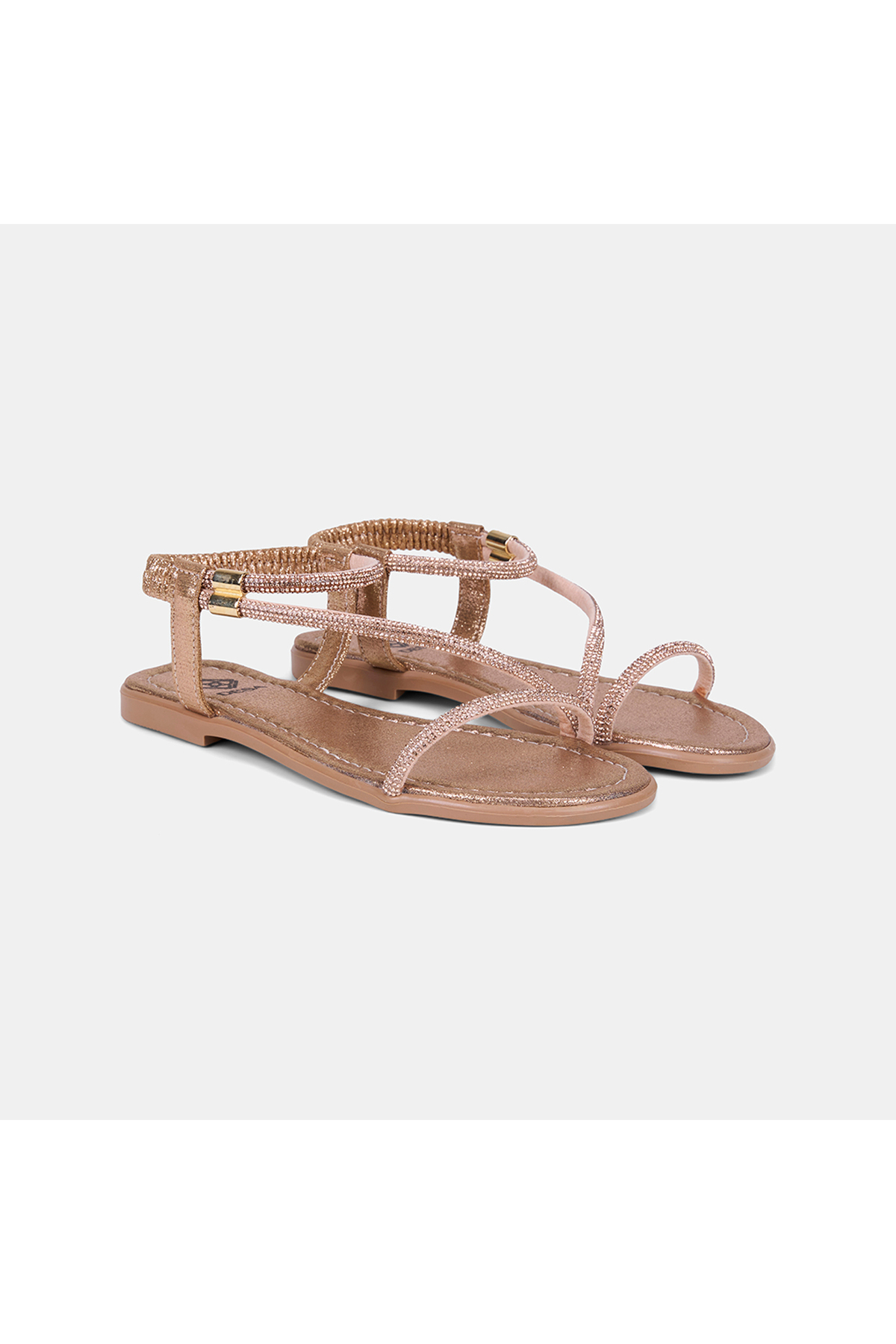 Women's Rose Gold Elastic Back Stone Detailed Thin Band Sandals